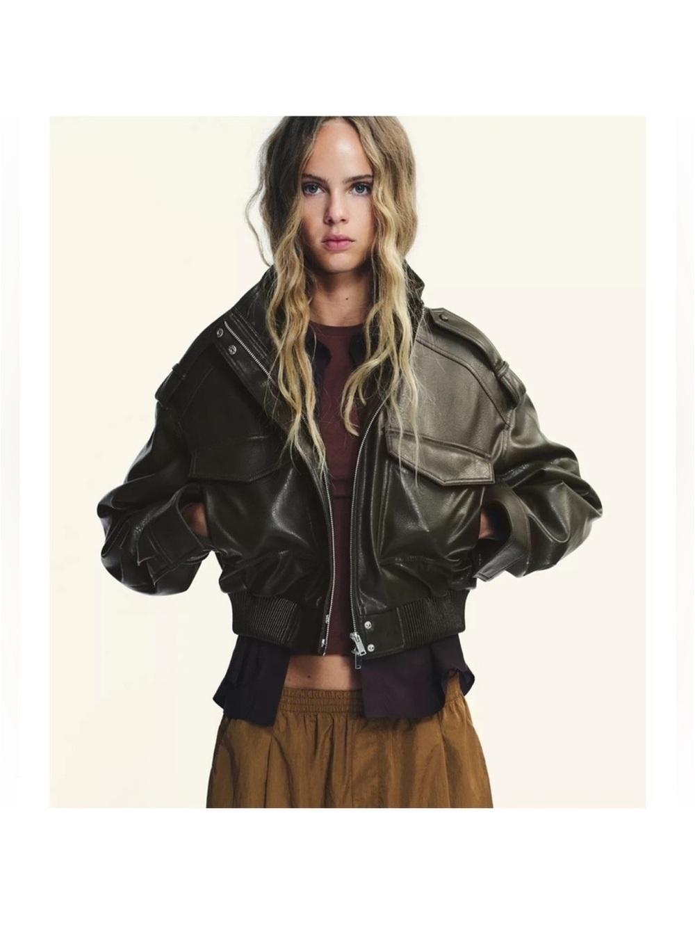 Zara Leather Bomber Jacket | Size M